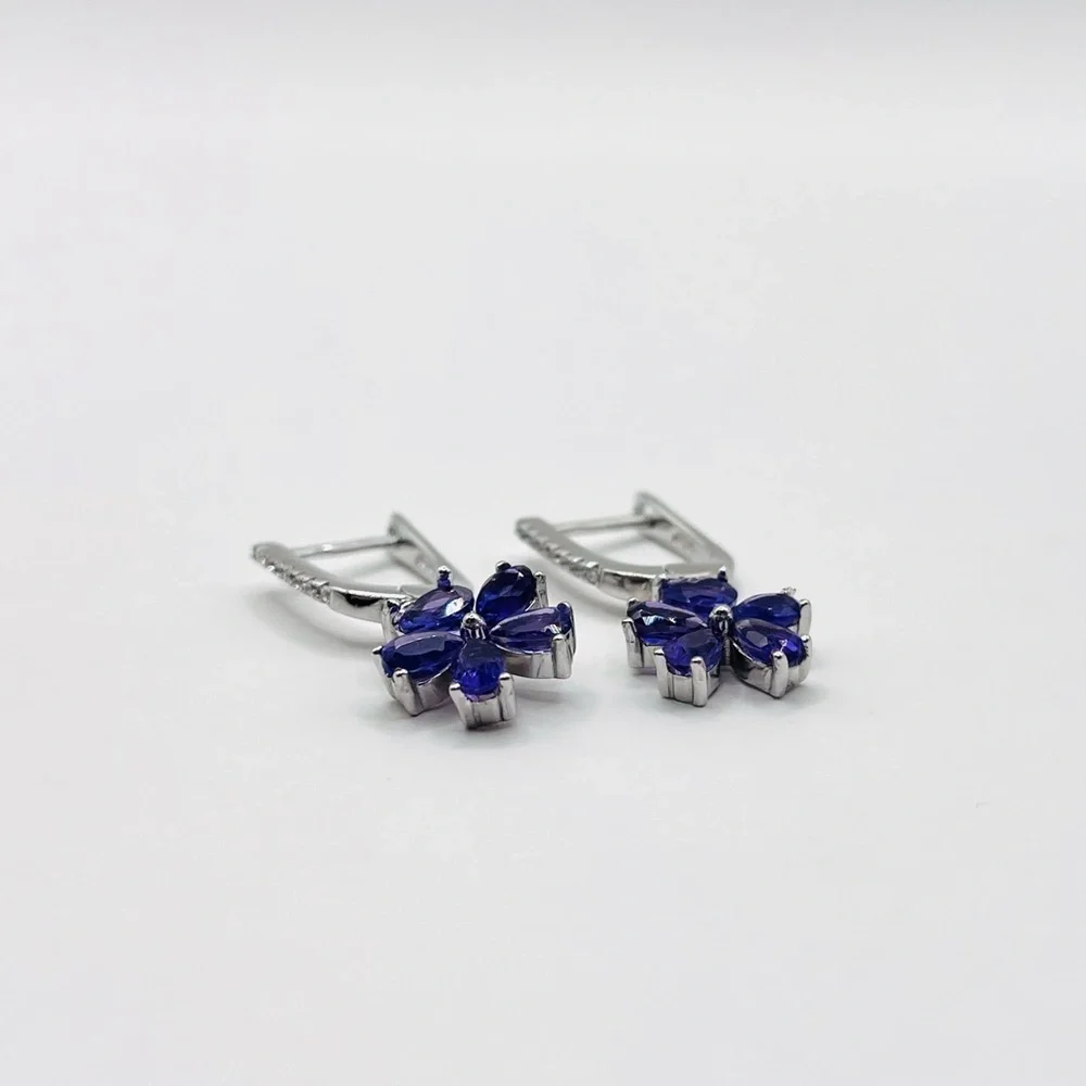 Genuine Amethyst Pear Cut 925 Sterling Silver Dangle Earrings - Picture 4 of 5